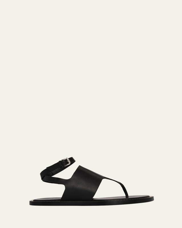 Vedra Leather Thong Ankle-Strap Sandals